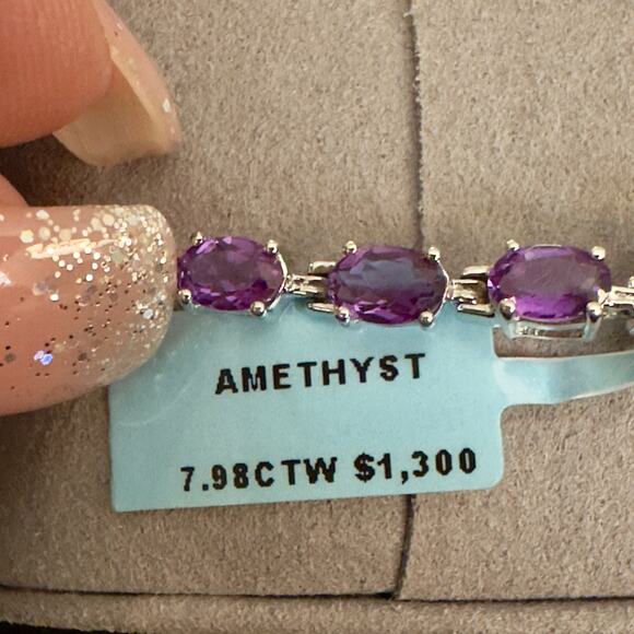 Beautiful Genuine Amethyst Bracelet 7.25in, 4.5mm 7.98ctw~Retail $1300~NEW - Picture 7 of 14